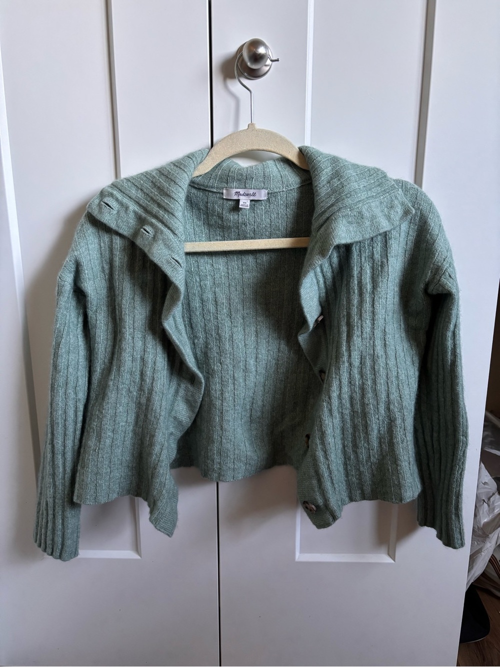 Madewell Sage Green Ribbed Open-Front Cardigan
